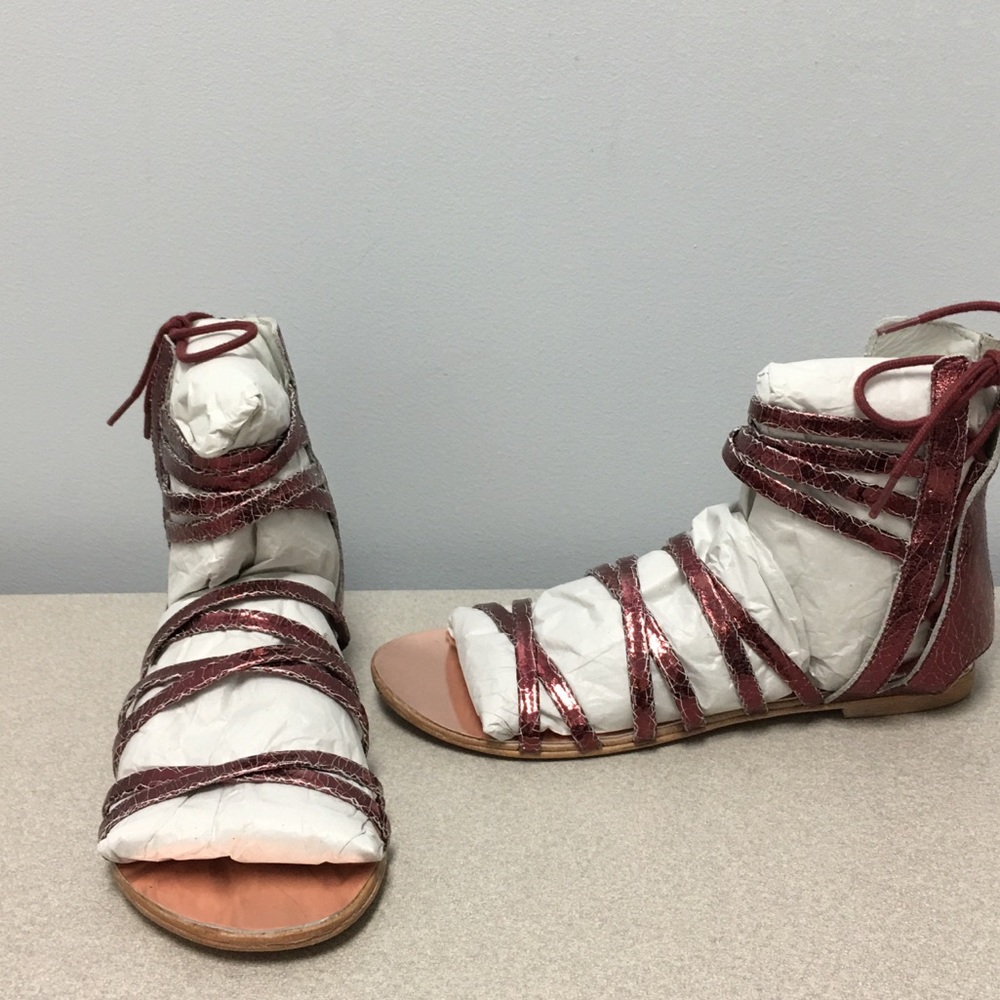 Free People Juliette Metallic Red Wrap Sandals